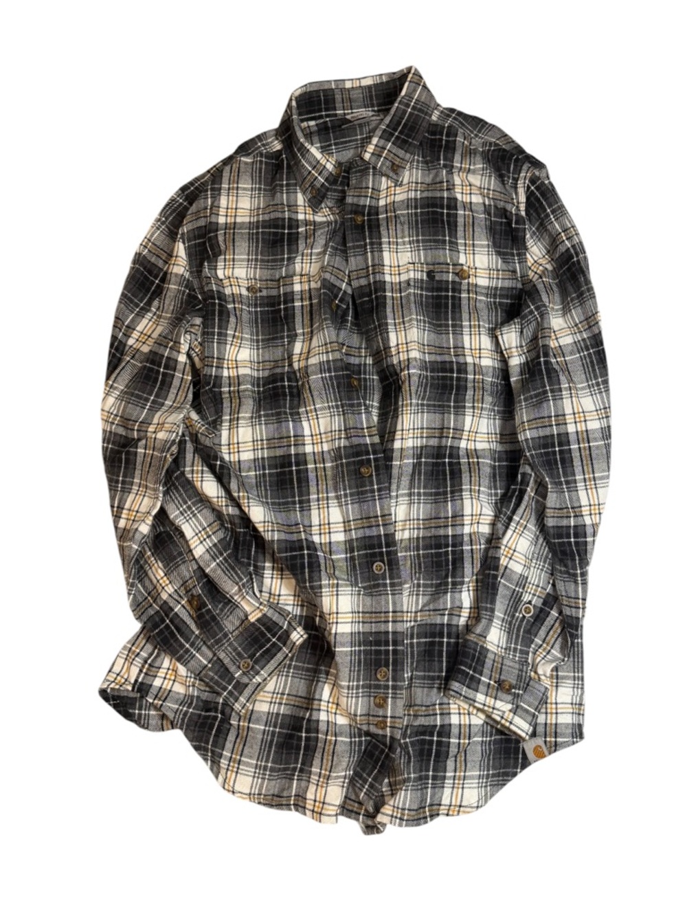 CARHARTT Men's Plaid Button-Down Shirt - Black & Cream medium